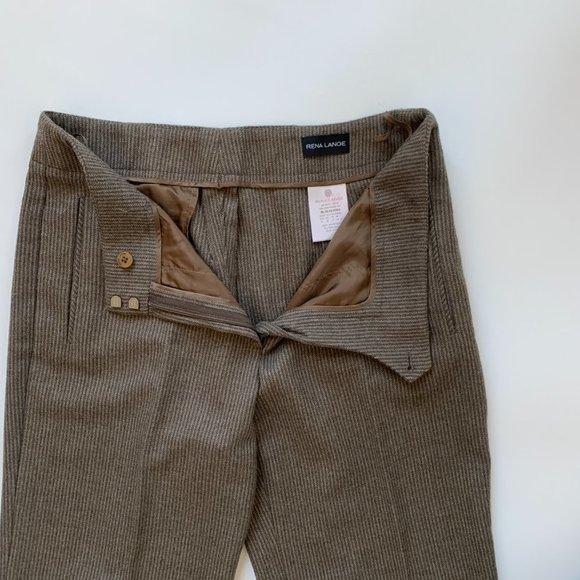 [SOLD] RENA Lange Camel Pinstripe Pure Wool Wide Leg Tailored Trousers size 8 M… - Picture 4 of 10